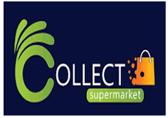 Collect supermarket logo with shopping bag icon and green accent theme.