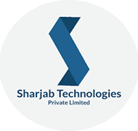 Sharjab Technologies logo with a modern blue and gray design.