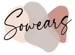 Sowears logo with elegant script font and abstract pastel shapes in the background.