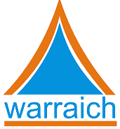 Blue and orange Warraich logo with a mountain peak design.